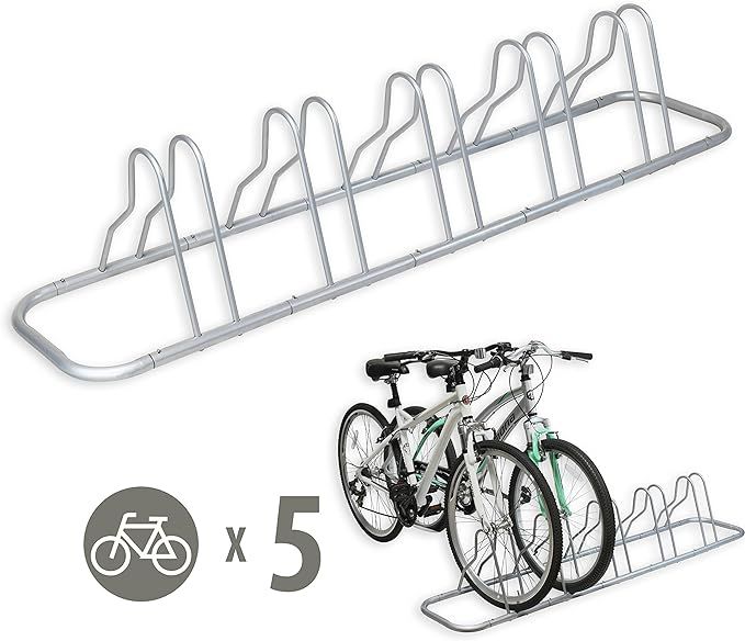 SimpleHouseware 5 Bike Bicycle Floor Parking Adjustable Storage Stand, Silver | Amazon (US)