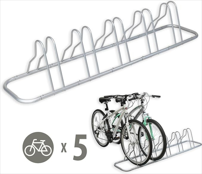 Click for more info about SimpleHouseware 5 Bike Bicycle Floor Parking Adjustable Storage Stand, Silver