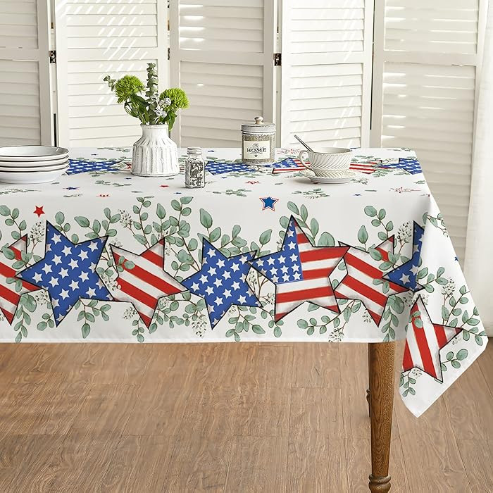 Horaldaily 4th of July Tablecloth 60x84 Inch, Patriotic Eucalyptus Star Independence Day Memorial... | Amazon (US)
