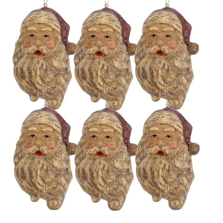 Holiday Time Set of 6 Santa Red Hat Ornaments. Merry Tidings Theme. Vintage Look & Brown Color. | Walmart (US)