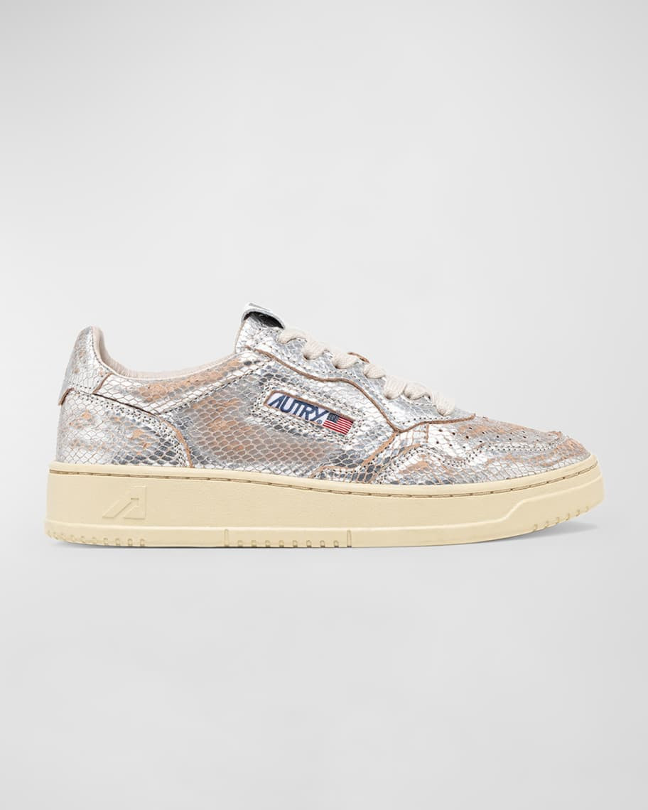 AUTRY Medalist metallic Embossed Low-Top Sneakers | Neiman Marcus