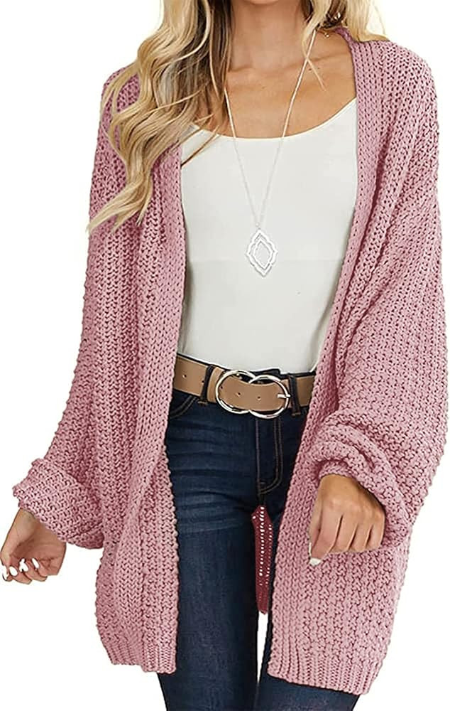 MEROKEETY Women's 2024 Fall Open Front Chunky Knit Sweater Oversized Lantern Sleeve Cardigan Outw... | Amazon (US)
