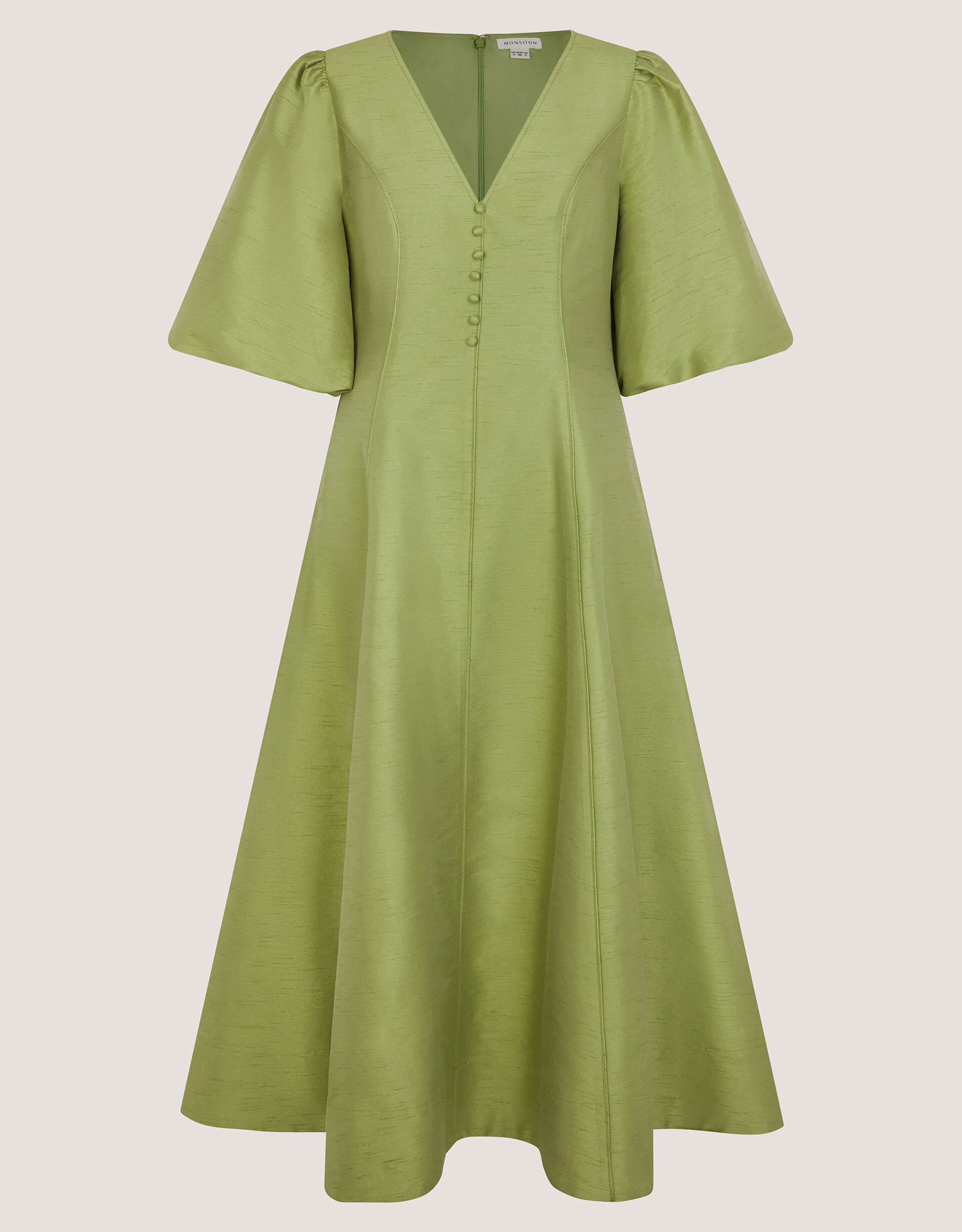 Beatrice Puff Sleeve A-Line Midi Dress Green | Monsoon (UK)