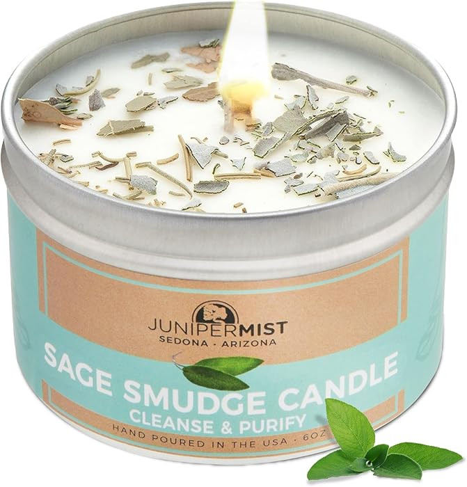 Sage Smudge Candle with White Sage Leaf – Essential Oil Candle for Meditation, Cleansing & Inte... | Amazon (US)