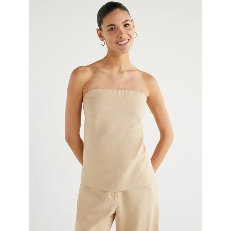 Scoop Women's Strapless Linen Blend Top with Detachable Straps, Sizes XS-XXL - Walmart.com | Walmart (US)