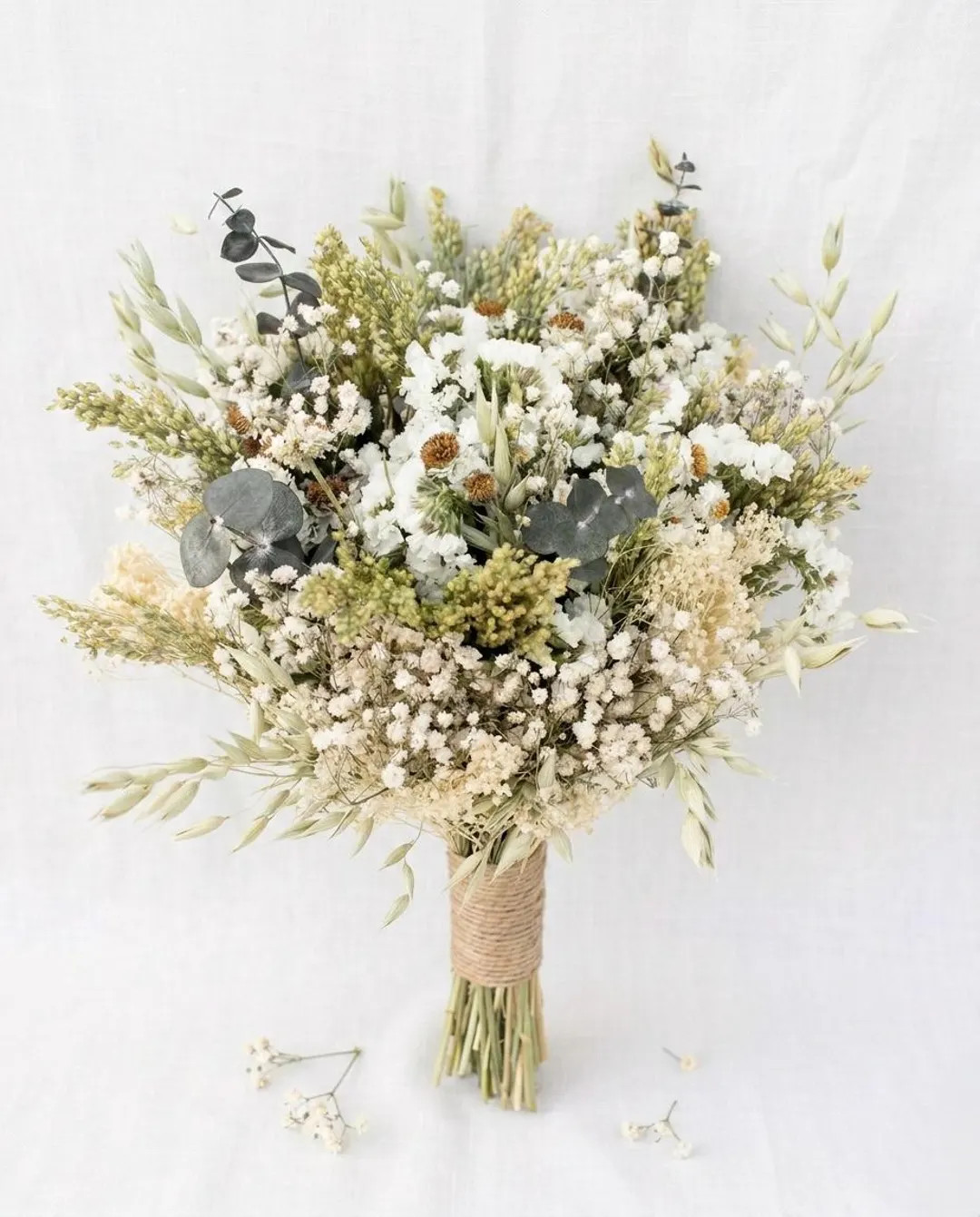 Boho Dried Flower Bridal Bouquet, Eucalyptus, Baby's Breath, Rustic Wedding Florals - Etsy | Etsy (Global)