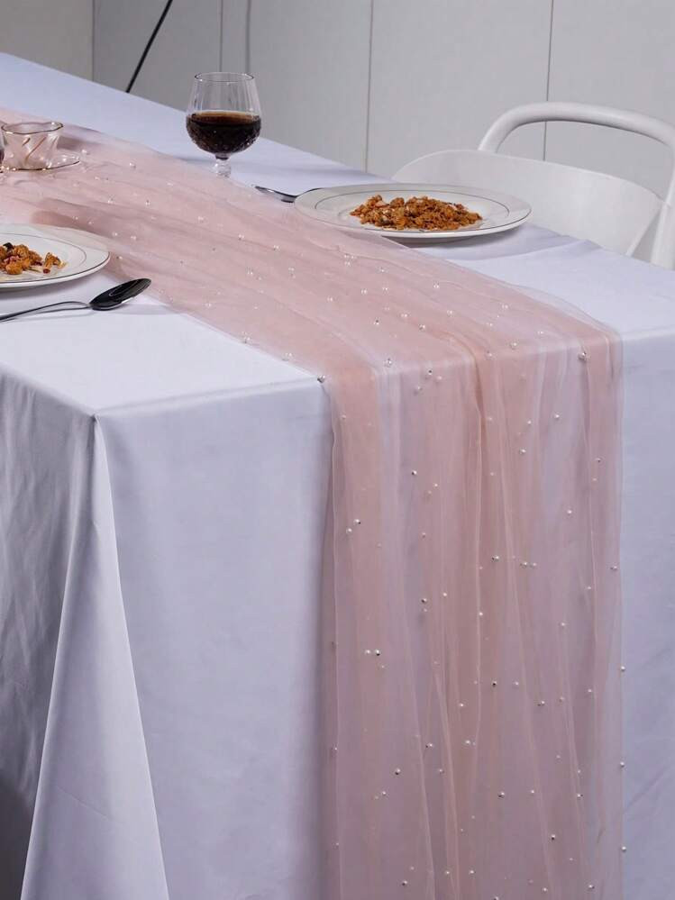 1pc Pearl Netting Beaded Table Runner/Table Cloth/Table Runner For Wedding Dress/Fancy Dress Deco... | SHEIN