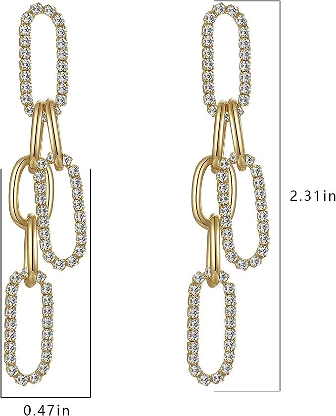 Gold Chain Link Earrings for Women - Two Tone Paperclip Chain Link Dangle Drop Earrings, Cubic Zi... | Amazon (US)