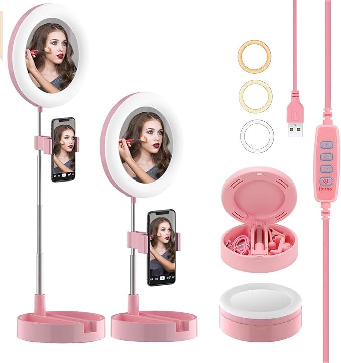 Portable Selfie Ring Light with Stand and Phone Holder, 6.5" Dimmable LED Makeup Ring Light with ... | Amazon (US)