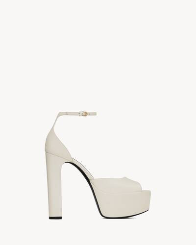 peep-toe platform sandals with an almond toe, featuring an adjustable ankle strap and covered blo... | Saint Laurent Inc. (Global)