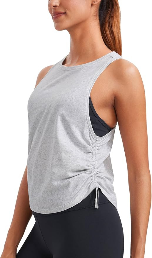 CRZ YOGA Pima Cotton Ruched Side Tank Tops for Women - Workout Athletic Casual Racerback Crewneck... | Amazon (US)