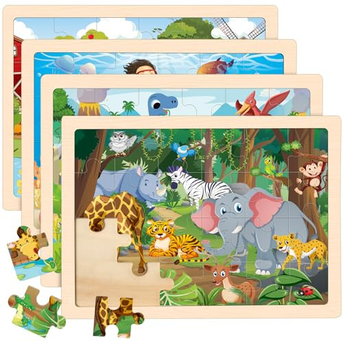 4 Packs Puzzles for Kids Ages 4-6, Wooden Animals Jigsaw Puzzles for Toddlers Ages 2-4, Preschool Educational Puzzles Boards Toys Gifts for 3 4 5 6 Boys Girls | Amazon (US)
