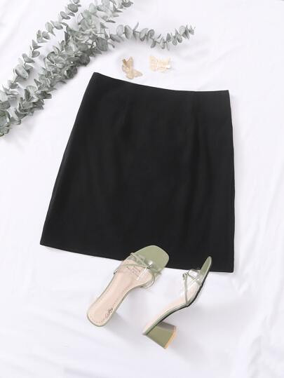 SHEIN Zipper Side Solid Skirt | SHEIN