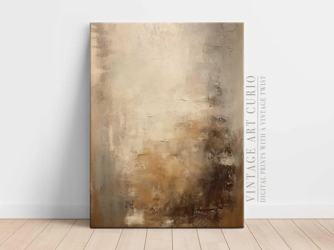 Farmhouse Wabi Sabi Textured Painting, Rustic Abstract Printable Art Download in Warm Beige Brown... | Etsy (US)