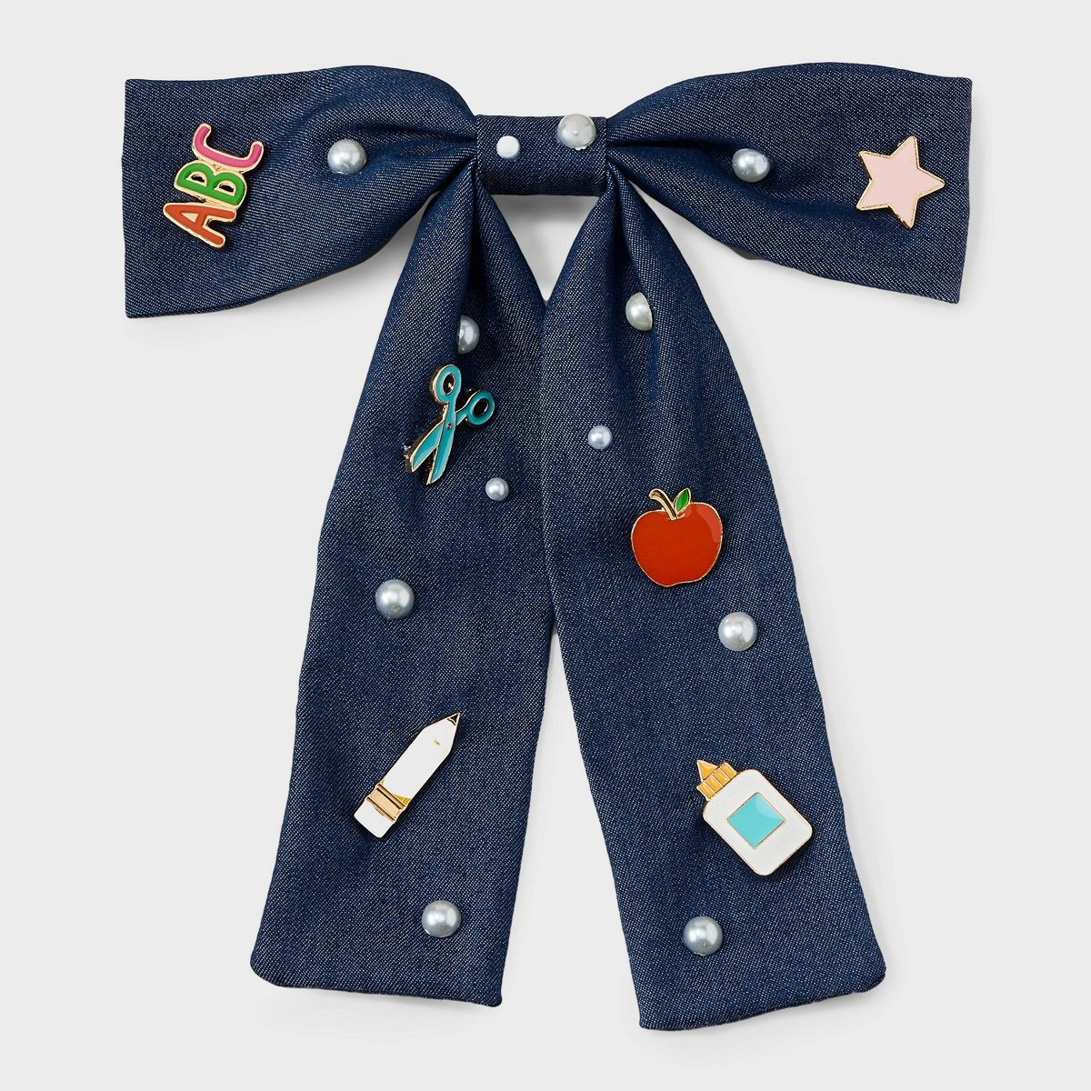 Teacher Icon Apple Pencil Glue Bottle Charm Denim Hair Bow Clip - Multicolor | Target