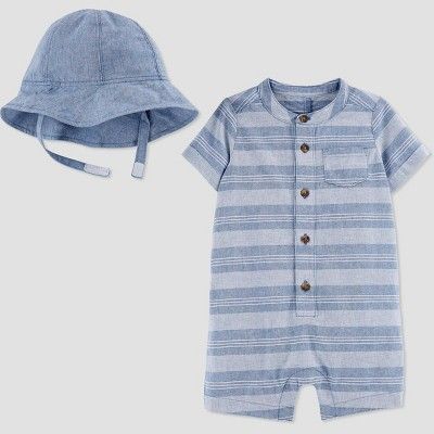 Baby Boys' Striped Romper with Hat - Just One You® made by carter's Blue | Target