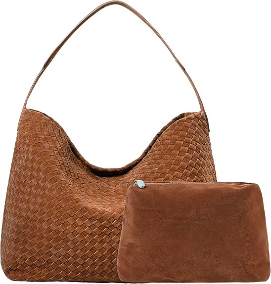 Leather Woven Tote Bag for Women, Vintage Suede Woven Hobo Bag, Large Crossbody Shoulder Slouchy ... | Amazon (US)