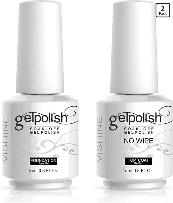 Vishine 15ml No Wipe Top Coat Base Coat Soak off UV LED Drying Long Lasting Shiny Nail Varnish Se... | Amazon (US)