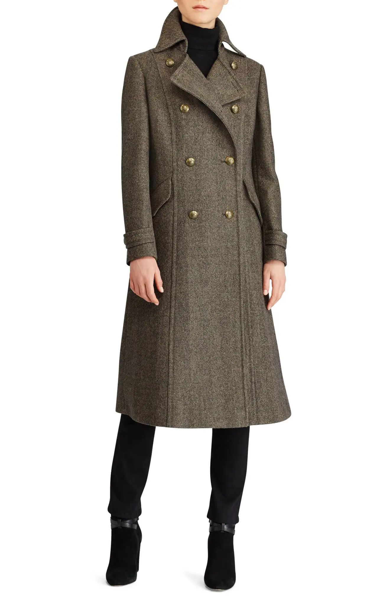 Herringbone Wool Blend Long Military Coat | Nordstrom