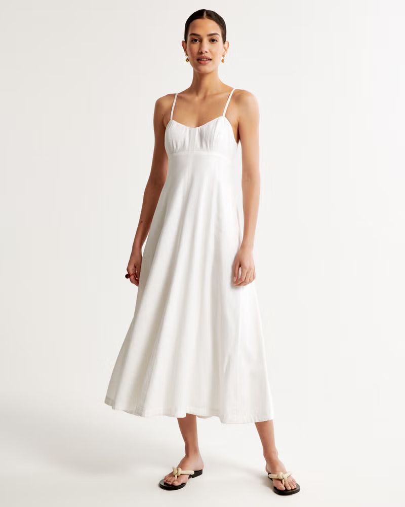 Linen-Blend Sweetheart Midi Dress | Abercrombie & Fitch (US)