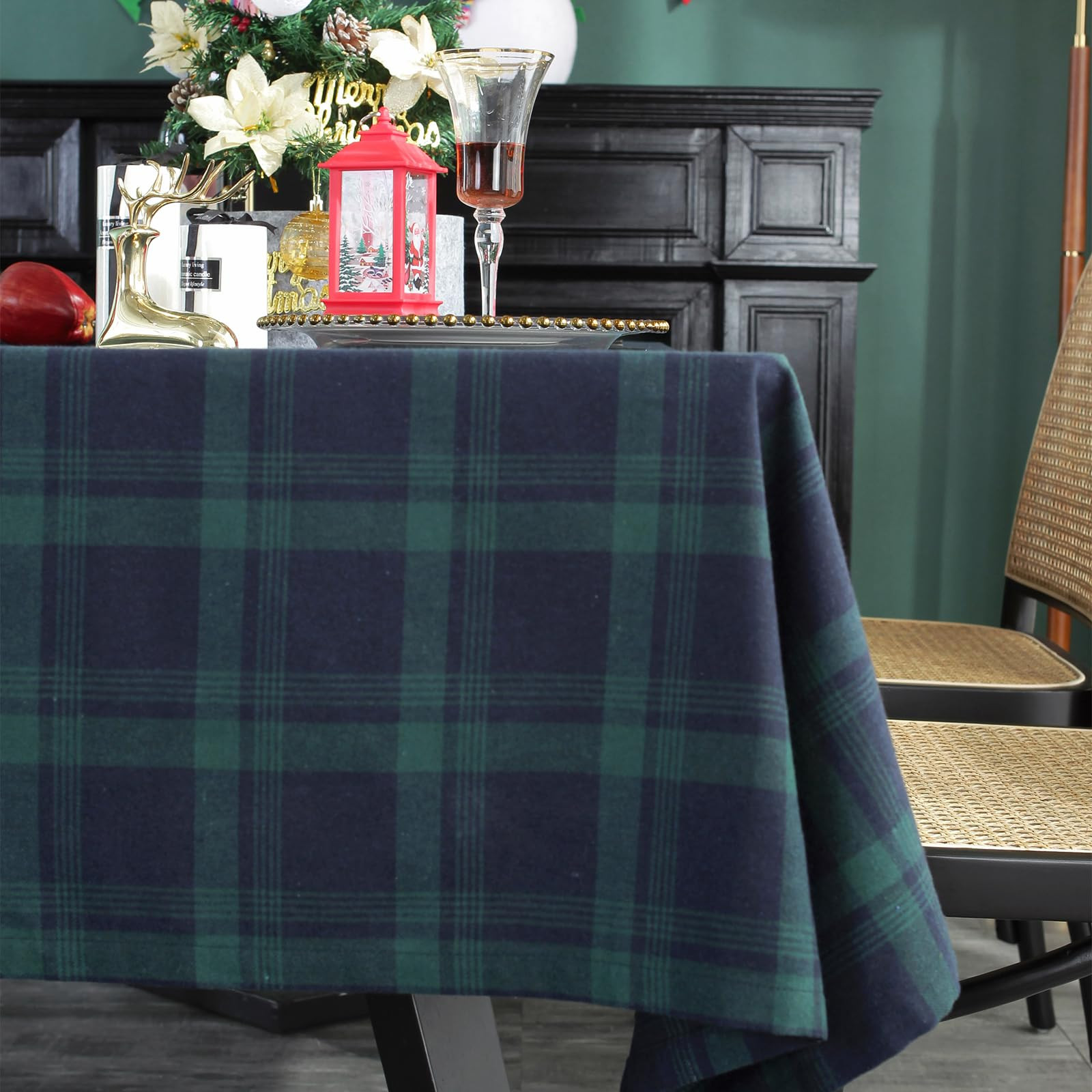 ZIQINPSQ Dining Room Rectangle Fabric Tablecloth, British Style Plaid Print Tablecloth,Christmas & Holiday Table Cover. (Blue&Green, 55''X87) | Amazon (US)