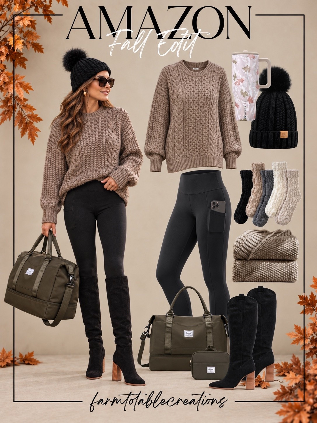 Amazon Cabin Weekend 🍂🤎

This is the ultimate cozy fall outfit for those chilly, on-the-go days! An oversized cable-knit sweater paired with black leggings and tall boots gives you that comfortable-but-put-together look that’s perfect for errands, shopping, weekend activities, or a casual fall day out.

Add a pom beanie, fuzzy socks, a fall tumbler, and the roomy carryall bag for all the cozy extras. I love the warm taupe, black, and earthy olive combination—it’s neutral, easy to mix and match, and can transition right into winter.

Follow @farmtotablecreations on Instagram for more cozy home finds and trending decor.

#LTKStyle #AmazonFashion #AmazonFinds #AmazonStyle #FallFashion #FallOutfit #CozyFallOutfit #LeggingsOutfit #SweaterWeather #CozyStyle #CasualFallStyle #TallBoots #FallAccessories #EverydayStyle #LTKFinds

#LTKSeasonal #LTKOver40 #LTKmomlife