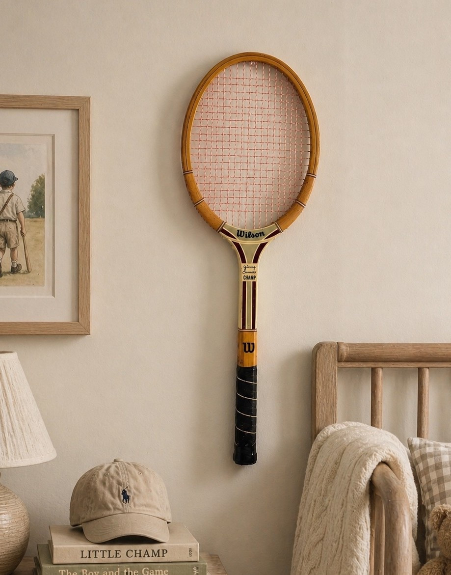 The cutest vintage tennis racket to use as decor! Spice up your wall with this wood racket from the 70’s   Vintage tennis racket wall decor boys preppy sports nursery

#LTKBaby #LTKHome #LTKKids