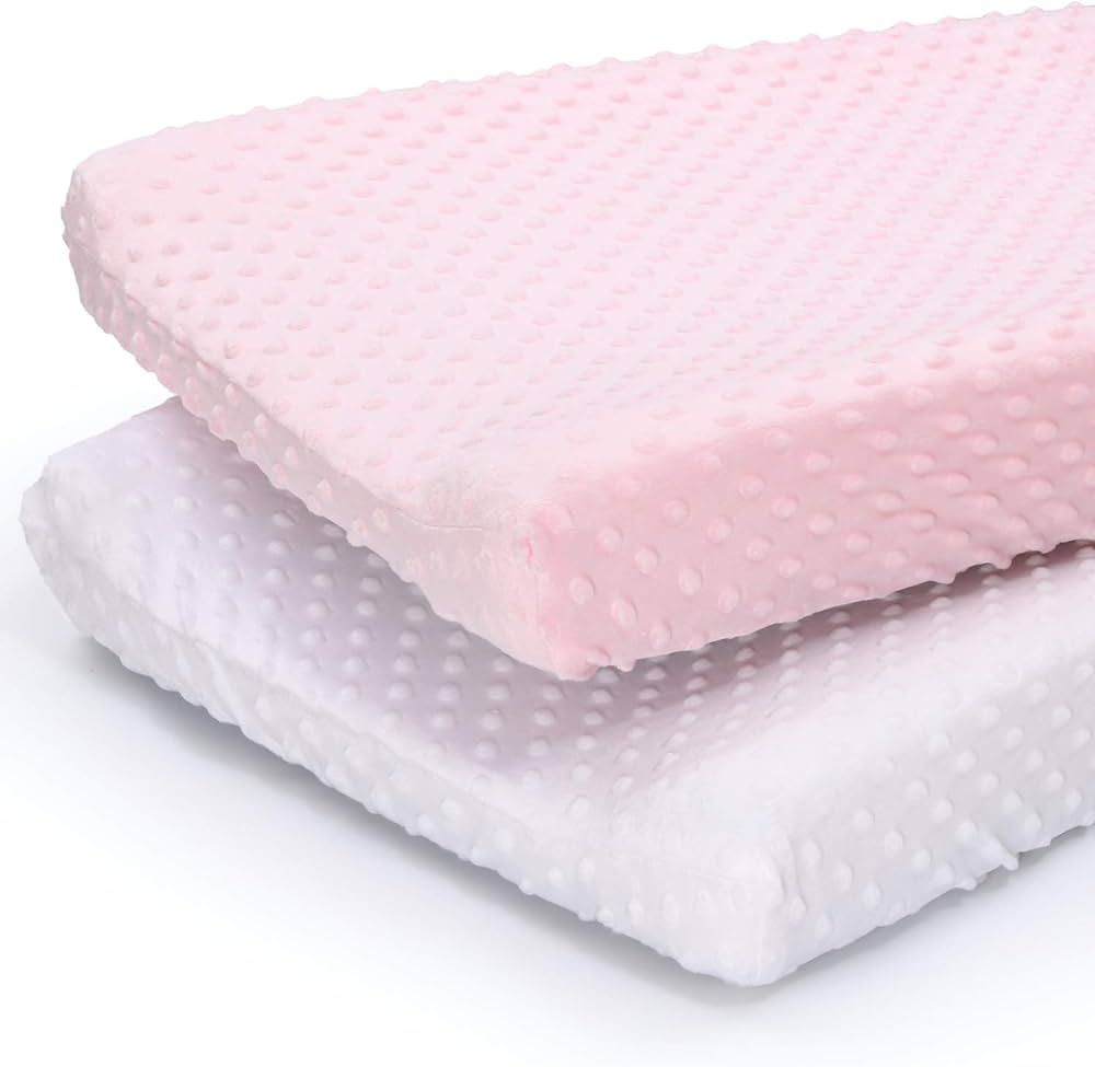 The Peanutshell Plush Minky Changing Pad Covers for Baby Girls | 2 Pack Set | Pink and White | Amazon (US)