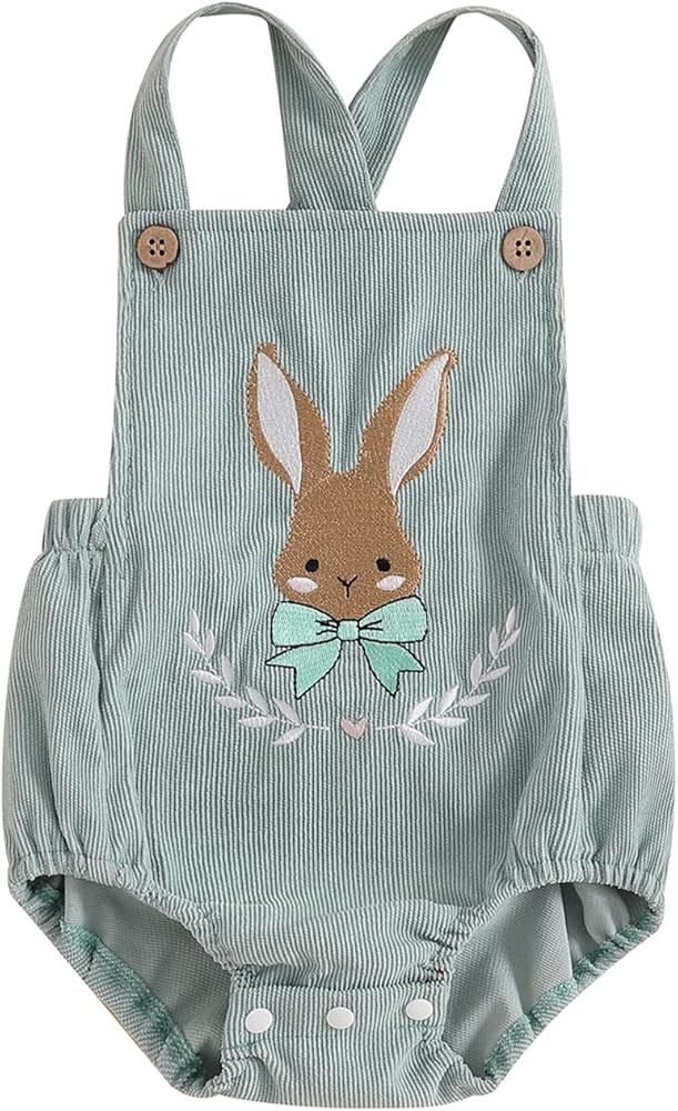 Infant Baby Boy Girl Easter Outfit Embroidery Bunny Sleeveless Romper Corduroy Overalls Newborn E... | Amazon (US)