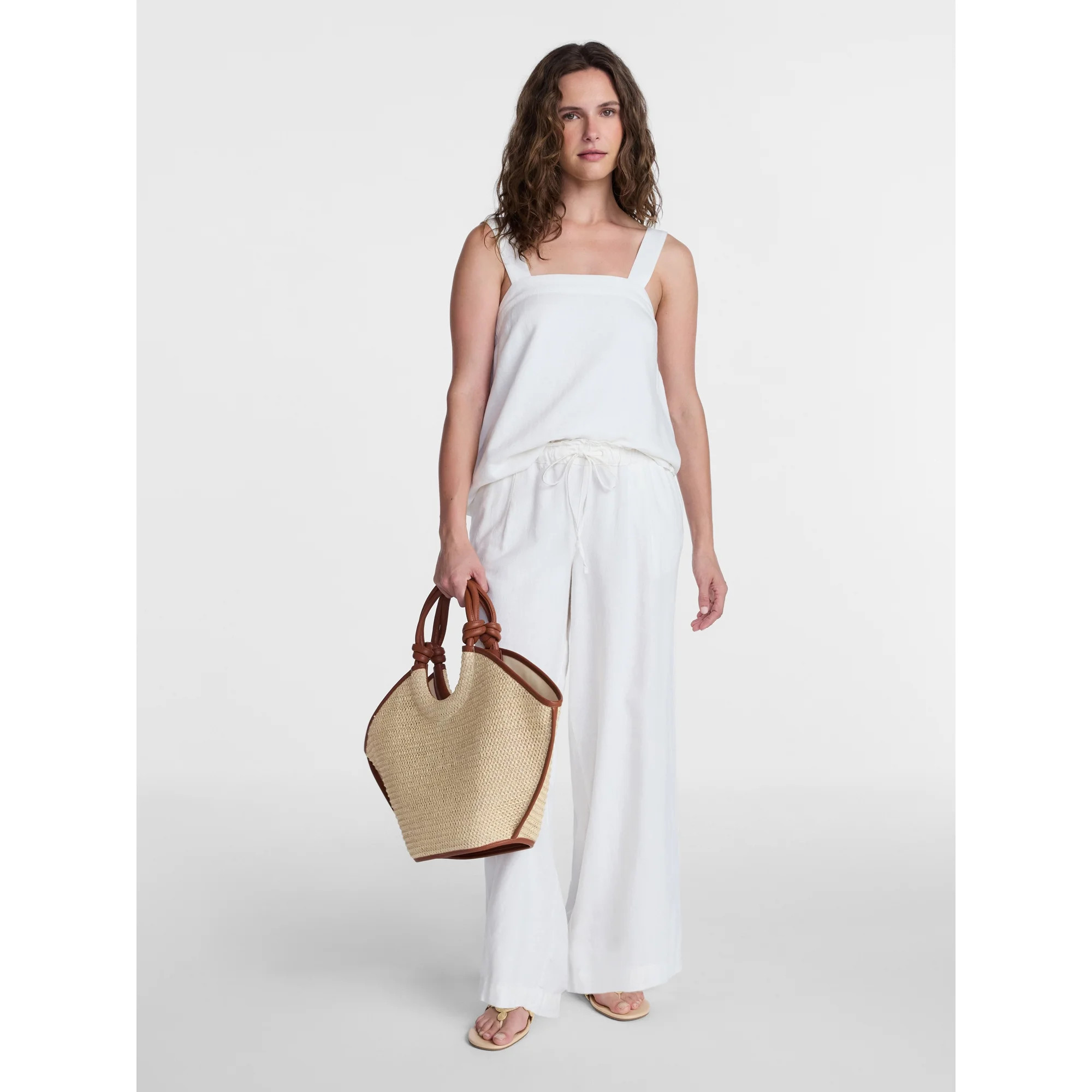 Time and Tru Women's Wide Leg Linen Blend Pants, Sizes XS-4X | Walmart (US)