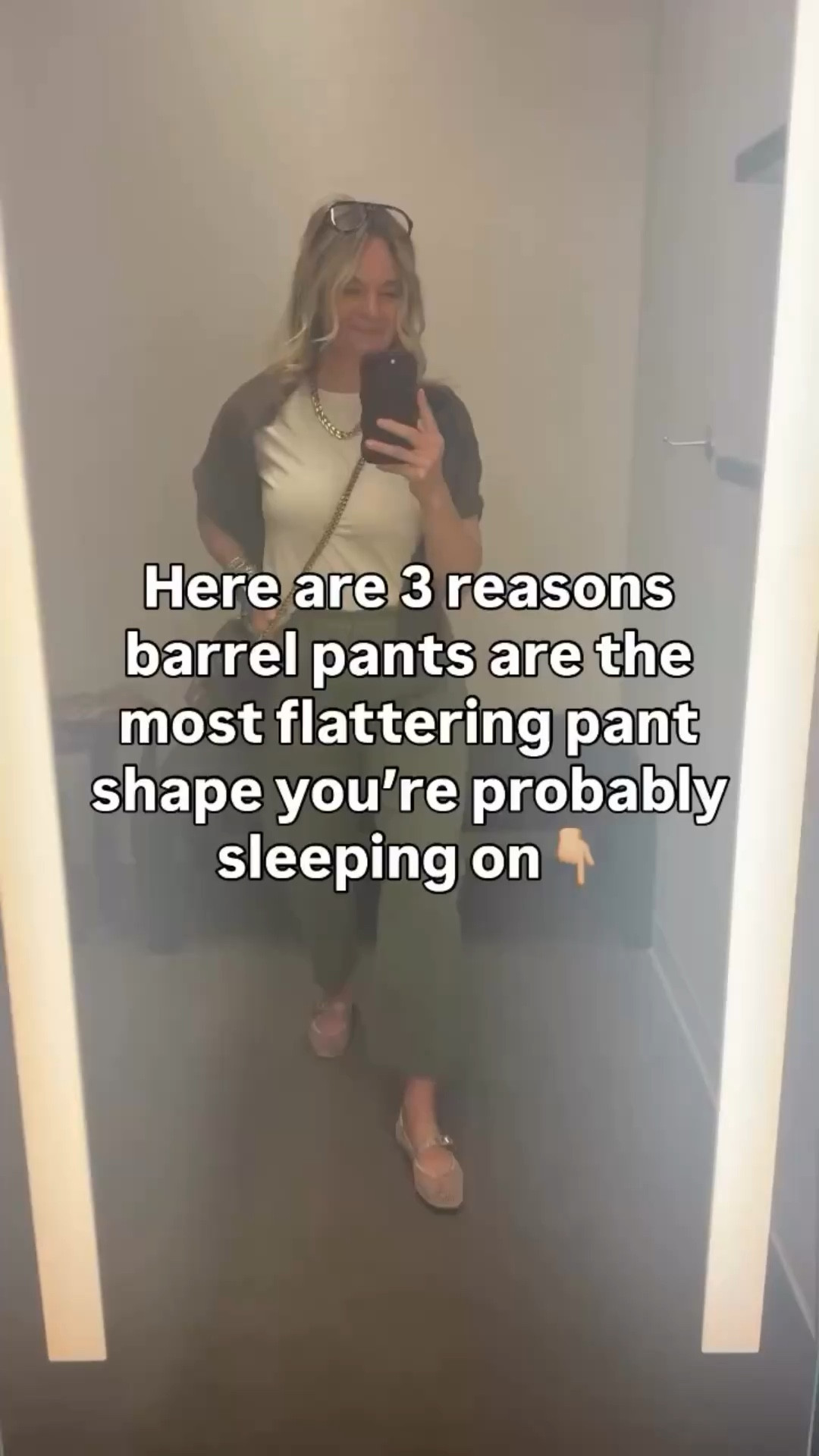 Here are 3 reasons barrel pants are the most flattering pant shape you’re probably sleeping on 👇

✨They’re designed to flatter curves, not fight them. The wider hip and tapered ankle create an hourglass silhouette naturally — no tucking, no belting, no overthinking. The shape does the work for you.

✨ They make simple tops look intentional. A basic tee or tank suddenly looks styled when it’s paired with a more interesting pant shape. You don’t need a statement top when your pants are already doing the talking.

✨ They’re more versatile than they look. Dress them up with kitten heels and a blazer, keep them casual with a draped layer and mesh flats, or tuck in a fitted tee for a polished everyday look. One pant, endless outfits.

OOTD while setting up a dressing room for a client appointment ✨ Boxy neutral tee + olive barrel pants + brown waffle knit draped over the shoulders + mesh flats + gold accessories. All from my own closet — linked the exact pieces where I can and the closest versions where I can’t. Everything shoppable below! 👇

Comment SHOP below to receive a DM with the link to this post on my LTK ⬇ https://liketk.it/66U5F #ltkover40 #ltkdayinmylife #ltkootd