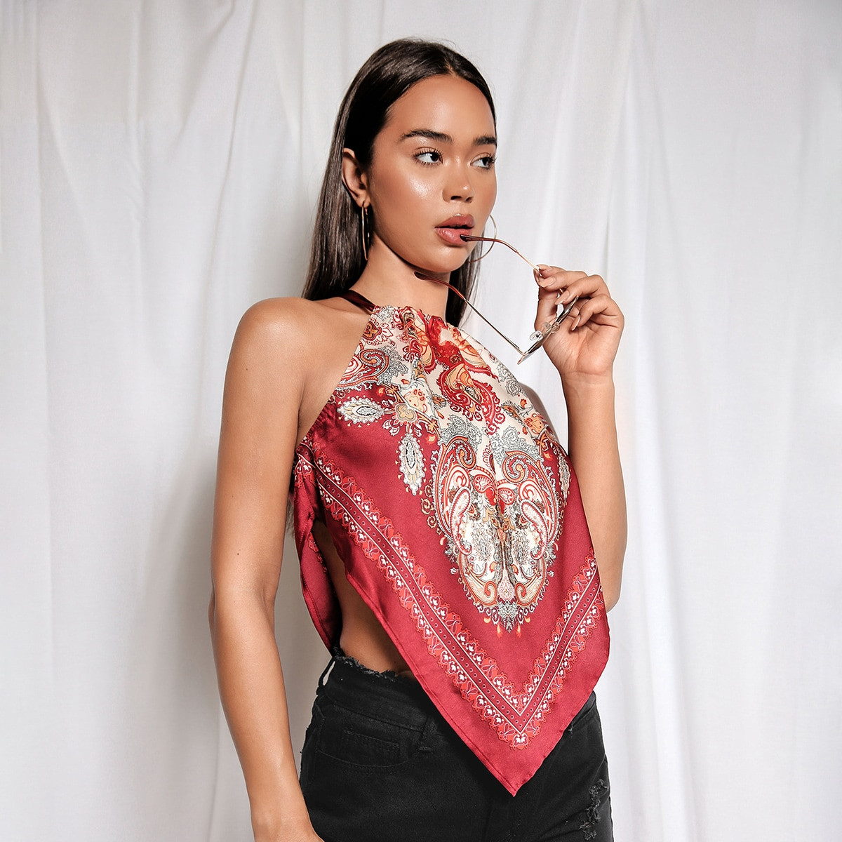 Scarf Print Halter Bandana Top | SHEIN