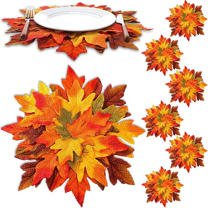 SmoothNovelty 8 Pcs 15" Fall Placemats, Thanksgiving Leaf Mats, Multicolor | Amazon (US)