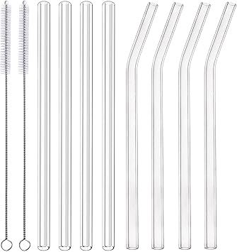 ALINK Glass Smoothie Straws, 10" x 10 mm Long Reusable Clear Drinking Straws, Pack of 8 with 2 Cl... | Amazon (US)