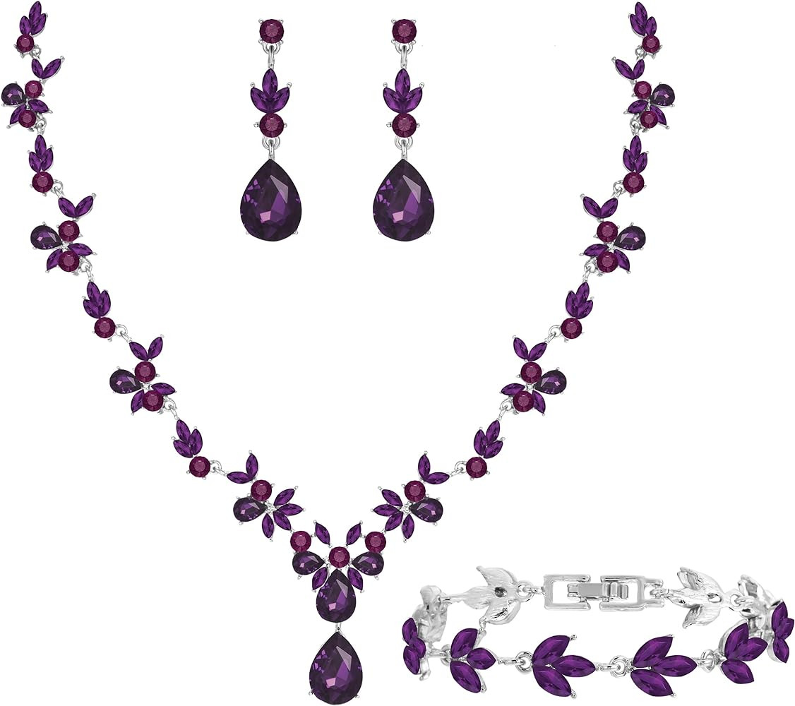 Bridal Wedding Elegant Floral Jewelry Set for Women/Brides/Bridesmaids Crystal Jewelry Set for We... | Amazon (US)