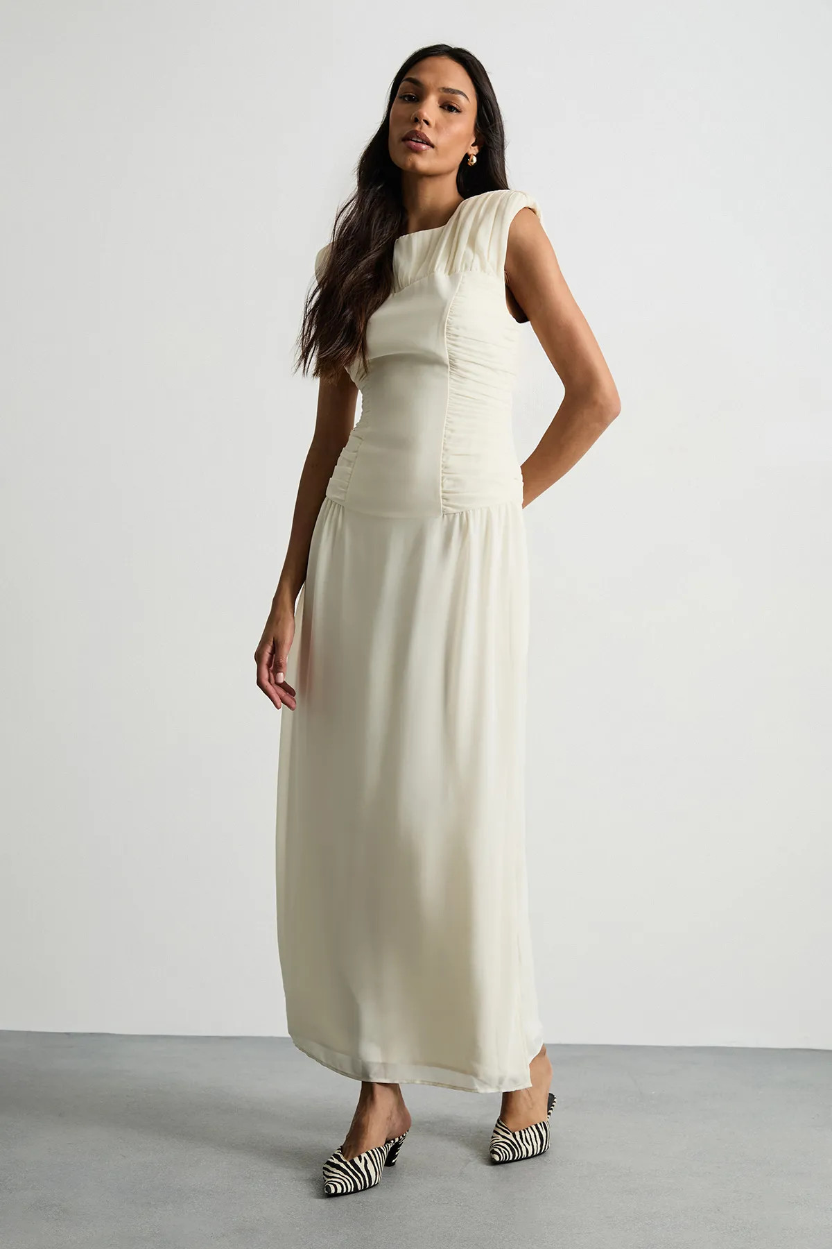 Dresses | Ruched Waist Sleeveless Shoulder Pad Detail Maxi Dress | Warehouse | Nasty Gal US
