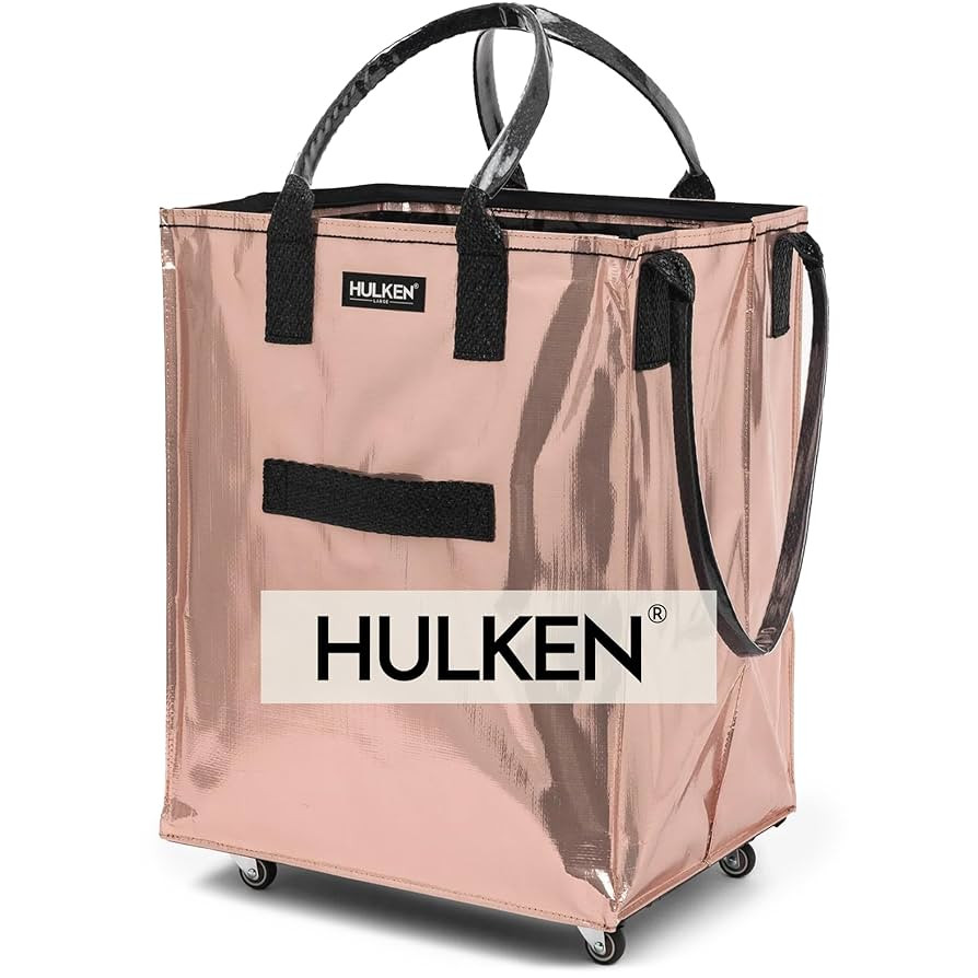(Large, Rose Gold) Reusable Grocery Bag On Wheels, Shopping Trolley, Rolling Tote, Zipper Closure... | Amazon (US)
