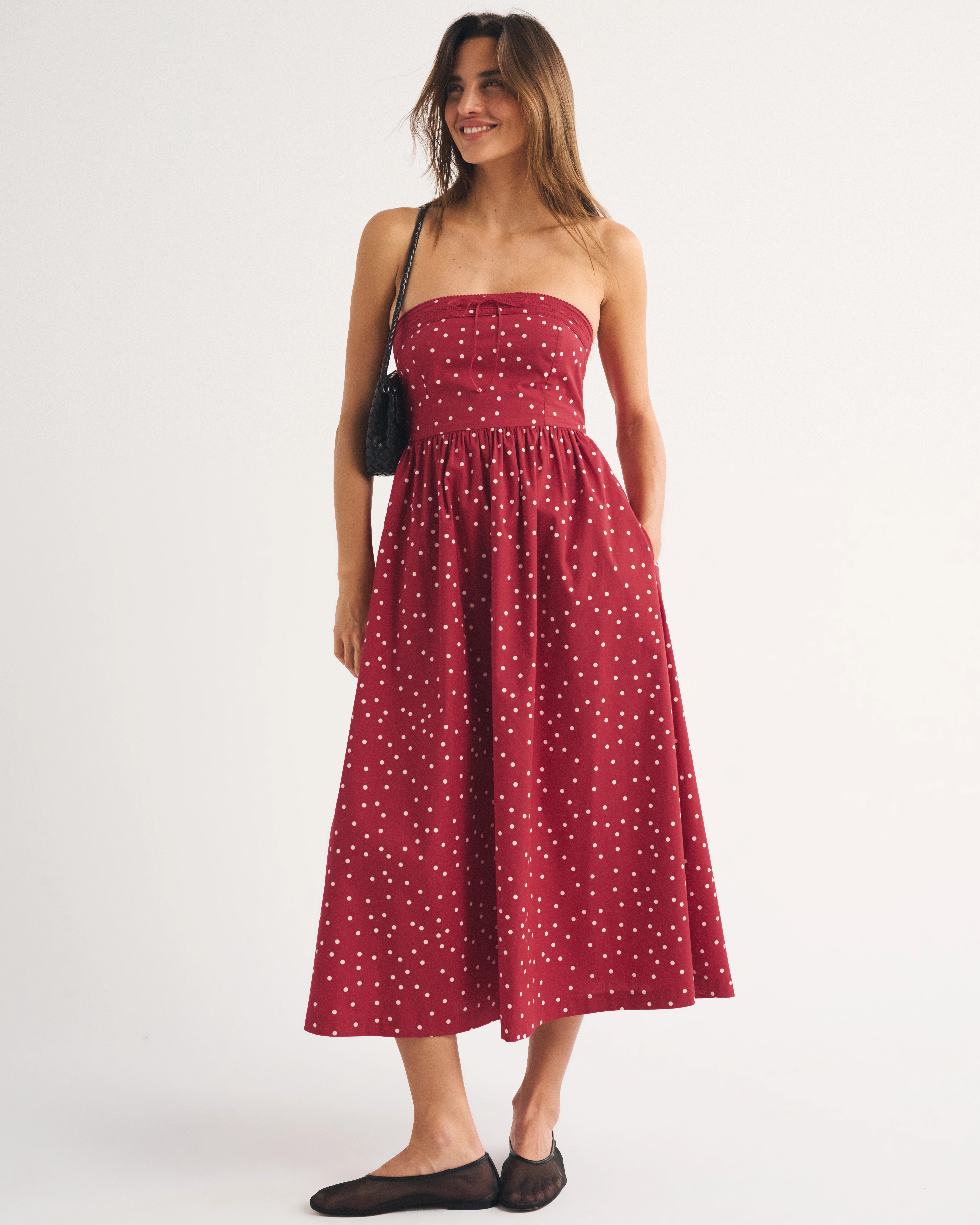 A&F Emerson Strapless Midi Dress | Abercrombie & Fitch (US)