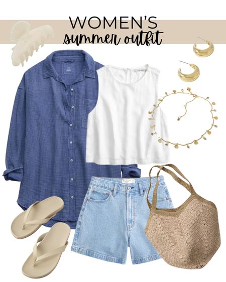 Women’s summer outfit, summer outfit, summer accessories, modest women’s outfits, spring outfit, tank top, sandals, earrings, denim, jeans shorts, affordable outfits 

#LTKfindsunder50 #LTKshoecrush #LTKstyletip