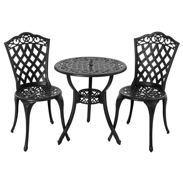 Charlton Home® Patio Bistro Set Outdoor Cast Aluminum Bistro Table and Chairs of 2, Bistro Set w... | Wayfair North America