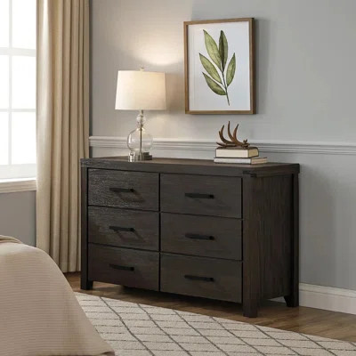 58 Inch Classic Wood Dresser With 6 Drawers, Metal Bar Handles, Dark Brown | Wayfair North America