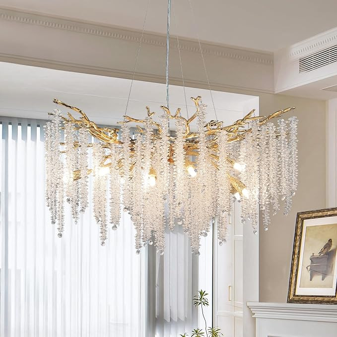 YUYI Modern Crystal Chandelier, 30" Gold Tree Branch Chandelier for Dining Room, Round Luxury Hig... | Amazon (US)