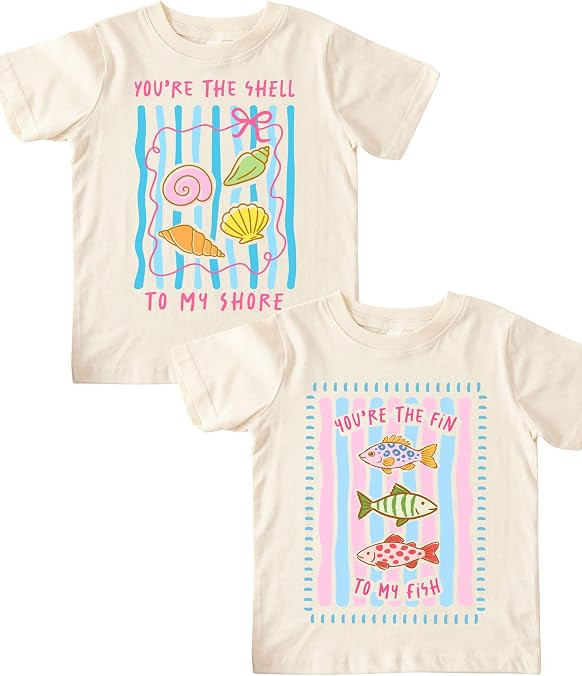 Girls Summer T-Shirts 2-Pack, Cute Beach Shell & Fish Graphic Tees, Soft Cotton Short Sleeve Tops... | Amazon (US)