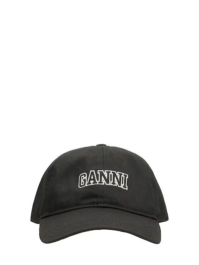 GANNI - Logo embroidery organic cotton cap - Phantom | Luisaviaroma | Luisaviaroma