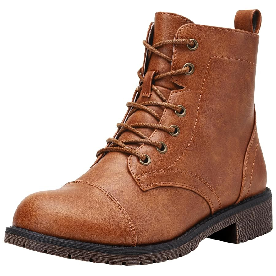 Vepose Women's Ankle Boots Lace up, Flat Fashion Combat Booties Low Heel | Amazon (US)