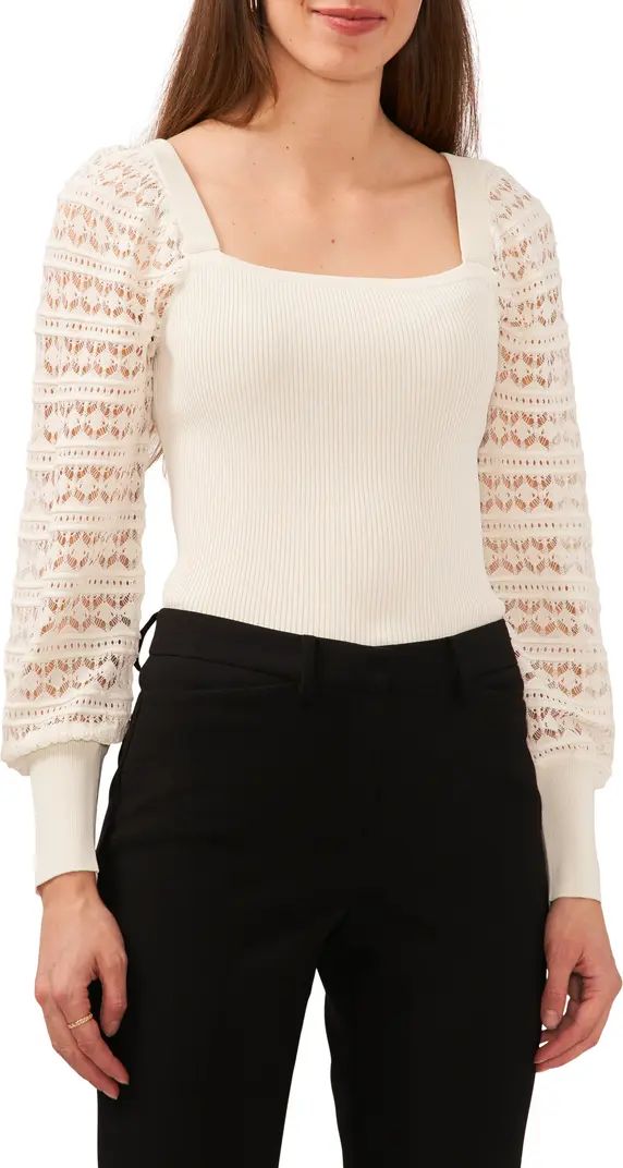 Halogen® Lacy Sleeve Square Neck Sweater | Nordstrom | Nordstrom