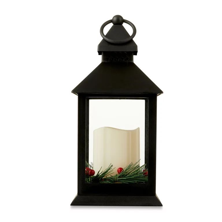 Christmas Decorative Plastic Black Color Pillar LED Lantern for Indoor Use, 9 in, by Holiday Time | Walmart (US)