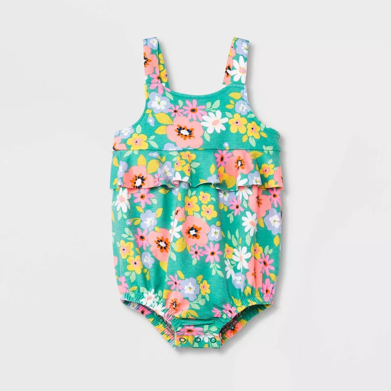 Baby Girls' Floral Romper - Cat & Jack™ Green 0-3M | Target