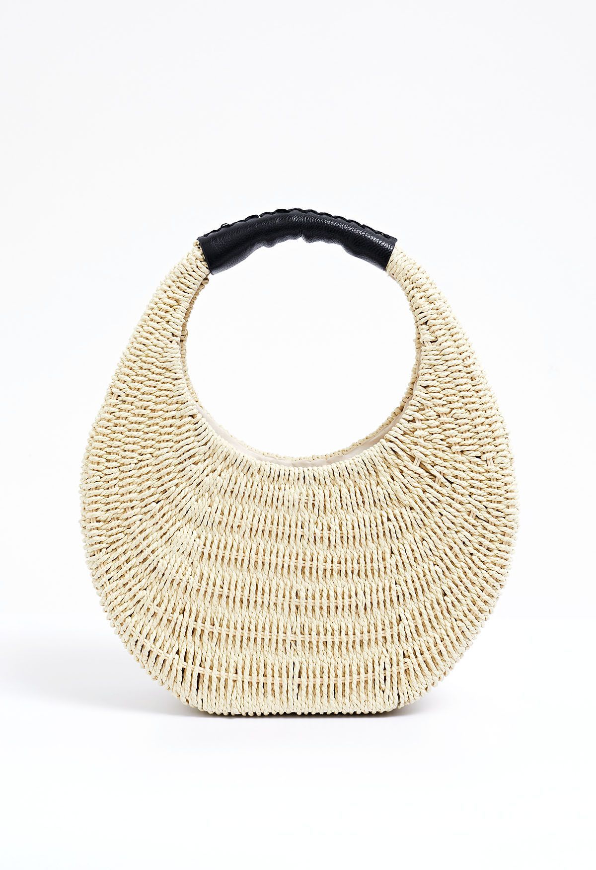 Contrast Round Handle Woven Handbag | Chicwish