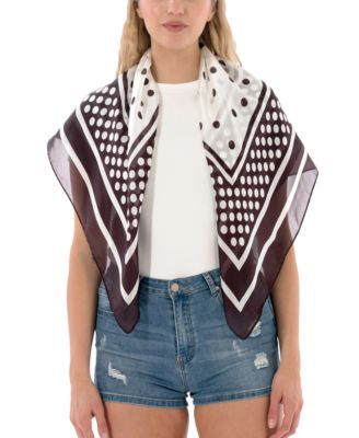 Marcus Adler Satin Polka Dot Square Scarf - Brown/White | Macy's